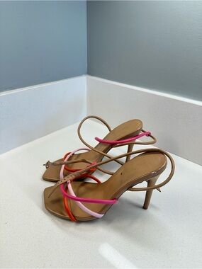 Anne Michelle Strappy Heels Size 9 Multicolor Straps Nude Stiletto Sandals